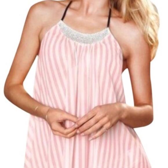 VICTORIA'S SECRET Pink Iconic Stripe Dream Angel Sheer Fashion Halter - Picture 1 of 9